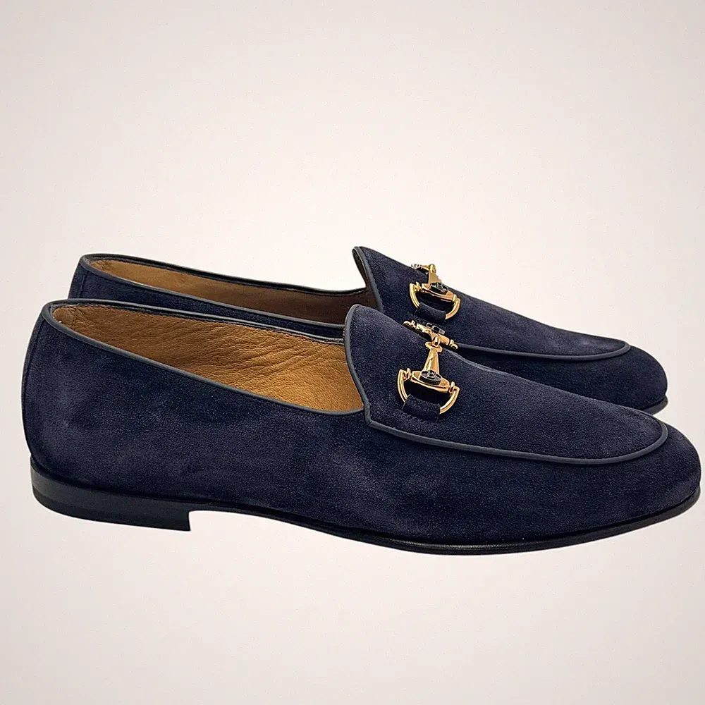 Herren Halbschuh Barrett Wildleder Blau Goldschnalle Cod. 251U009.5