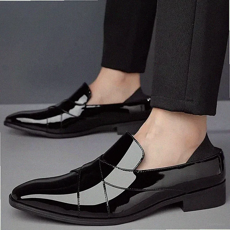 Herren Halbschuh schwarz glänzend elegant Slipper für Zeremonie und Büro - A8K5M