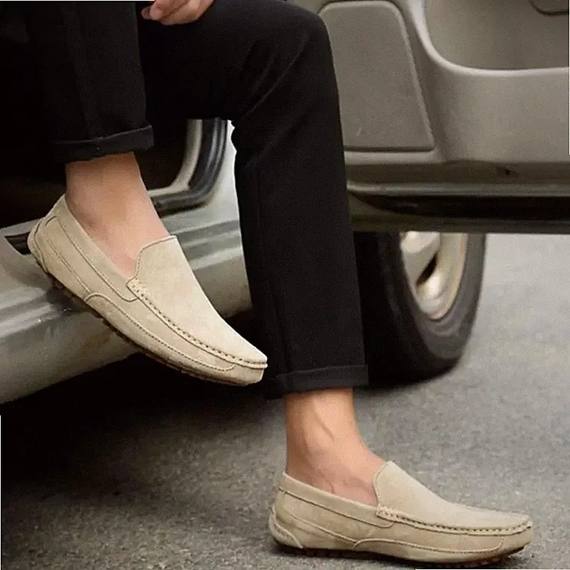 Herren Halbschuhe Beige Sommer Slipper Kunstleder Casual Leicht MOC01