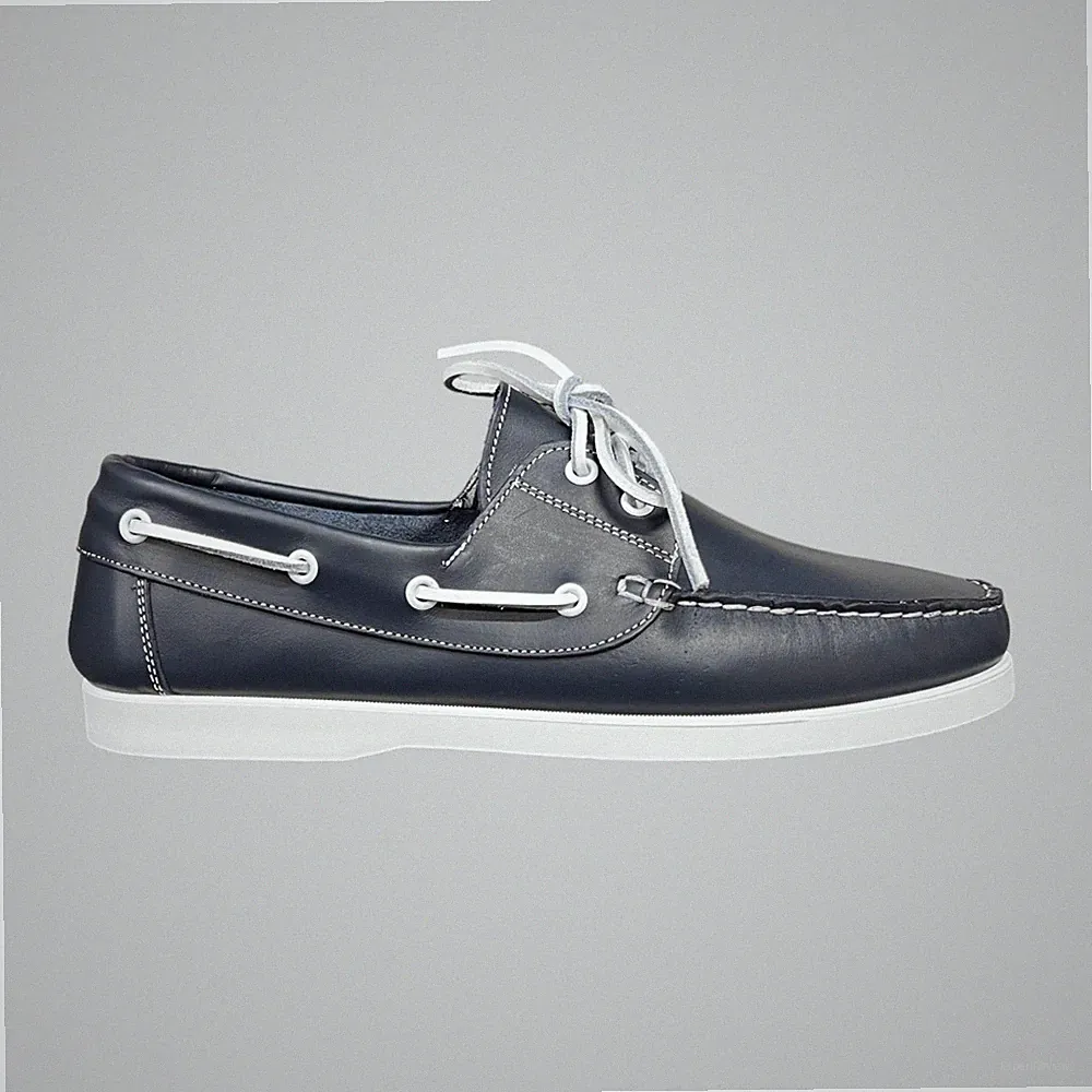 Herren Halbschuhe Bootsschuhe Echtleder Blau Boat Loafers Made in Italy
