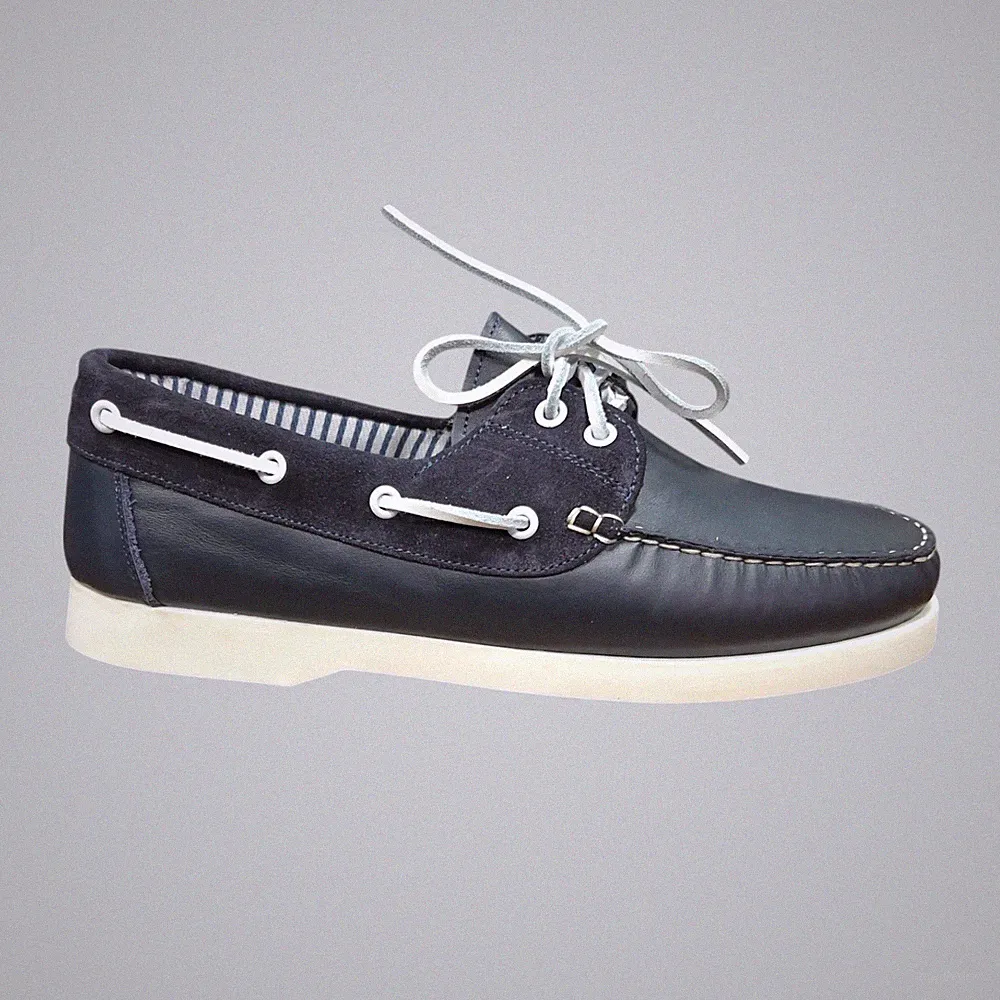 Herren Halbschuhe Bootsschuhe Leder Wildleder blau Made in Italy Boat Loafers