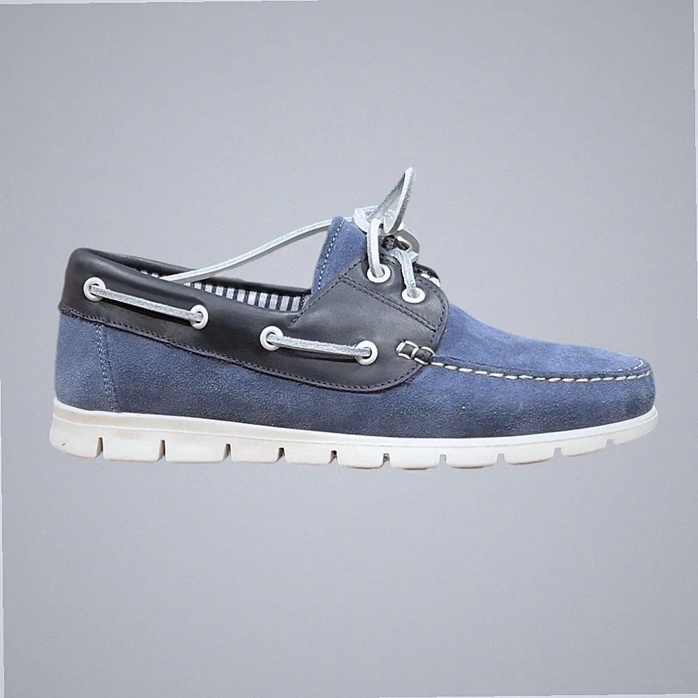 Herren Halbschuhe Bootsschuhe Wildleder Blau Jeans Made in Italy Boat Loafers