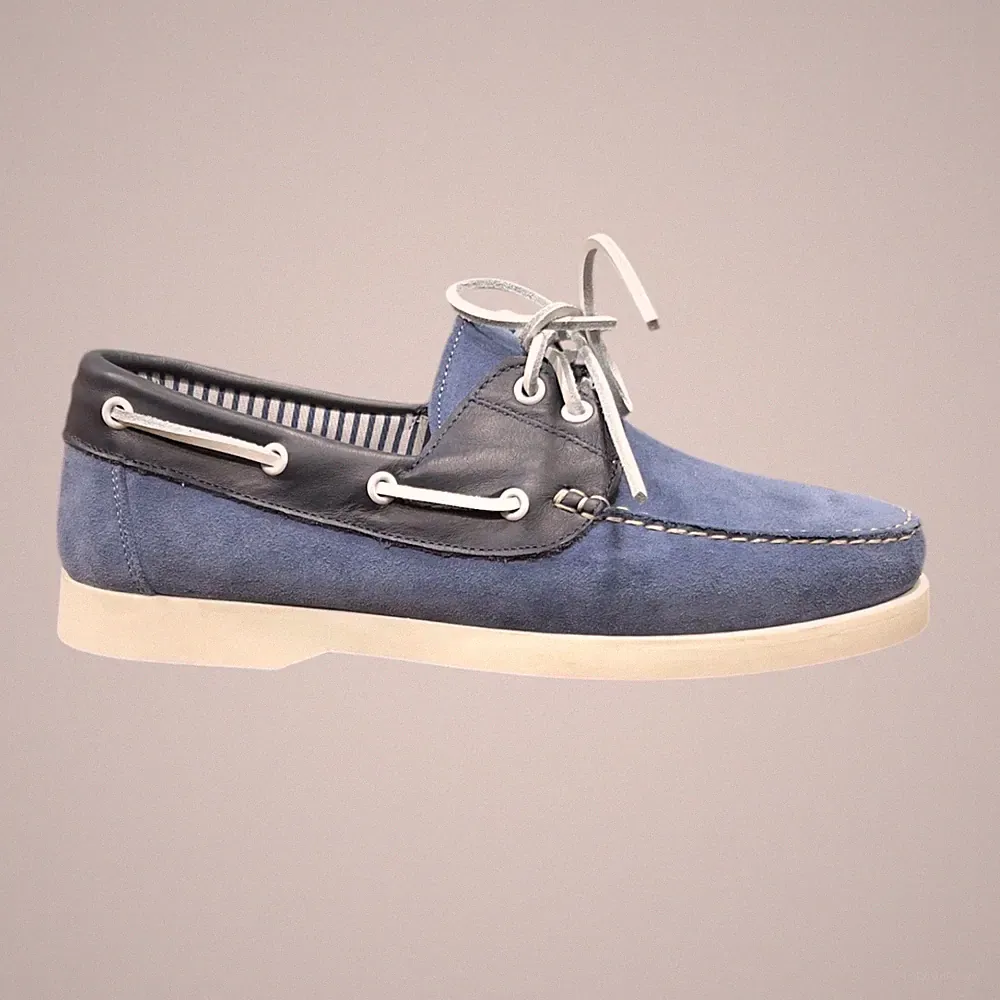 Herren Halbschuhe Bootsschuhe Wildleder Blau Jeans Made in Italy Boat Loafers