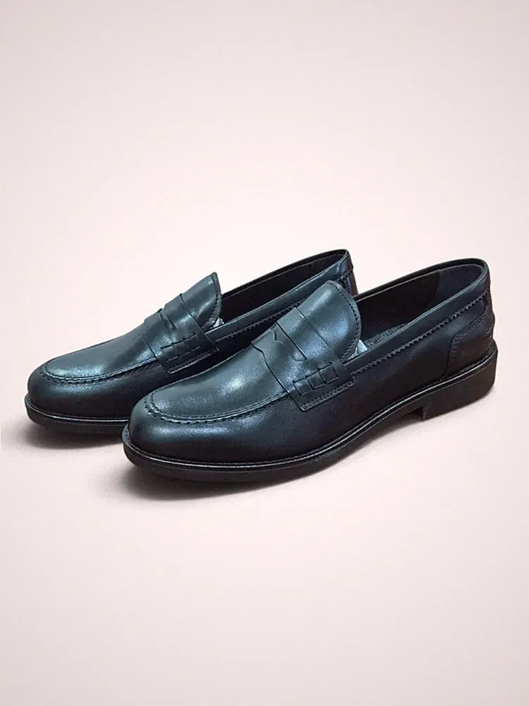 Herren Halbschuhe Borghese Penny Loafer Schuhe Leder schwarz Gummisohle Made in Italy