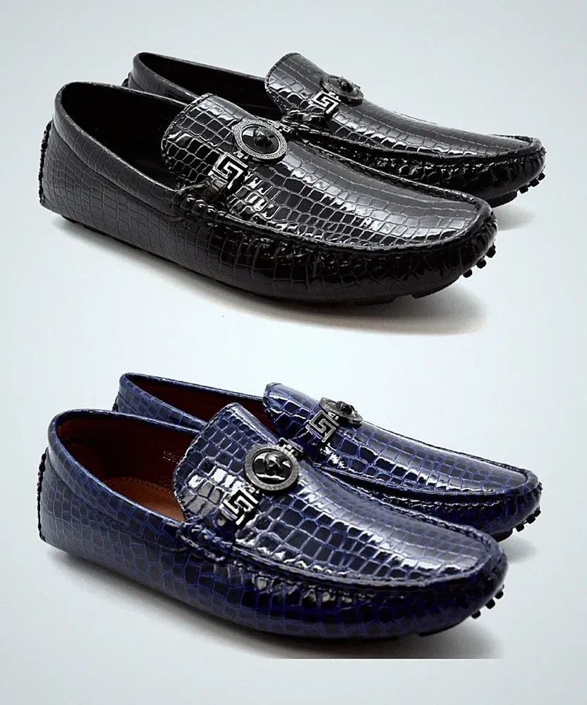 Herren Halbschuhe Designer Schnalle Slipper Glänzend Lack Kroko Fahren Boot Schuhe Größe