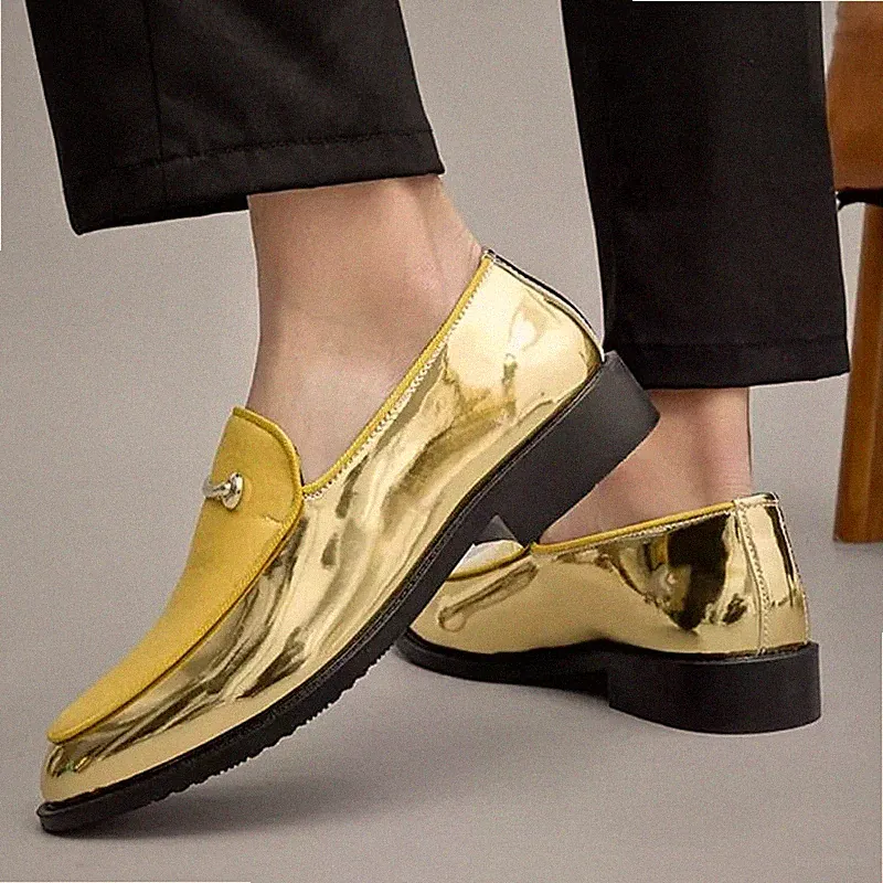 Herren Halbschuhe Gold Elegant Spiegeleffekt mit Samt Zeremonie Luxury 5R8XT