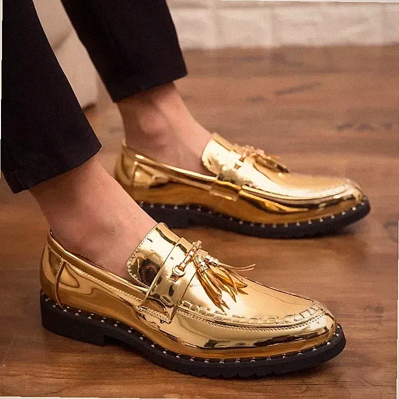 Herren Halbschuhe Gold glänzend mit Nappaleder Fashion Style Elegant Premium P4M8R