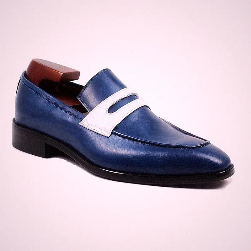 Herren Halbschuhe Leder blau-weiß, Maßanfertigung