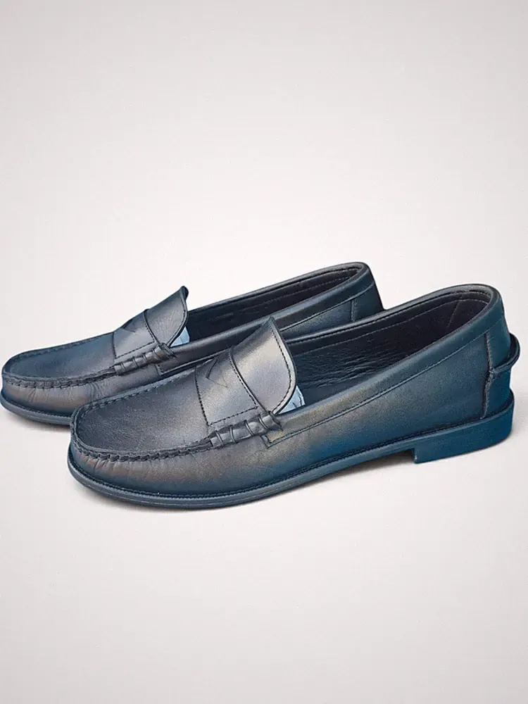 Herren Halbschuhe Leder Schwarz Penny Loafer Elegant Klassisch Echtledersohle Italien