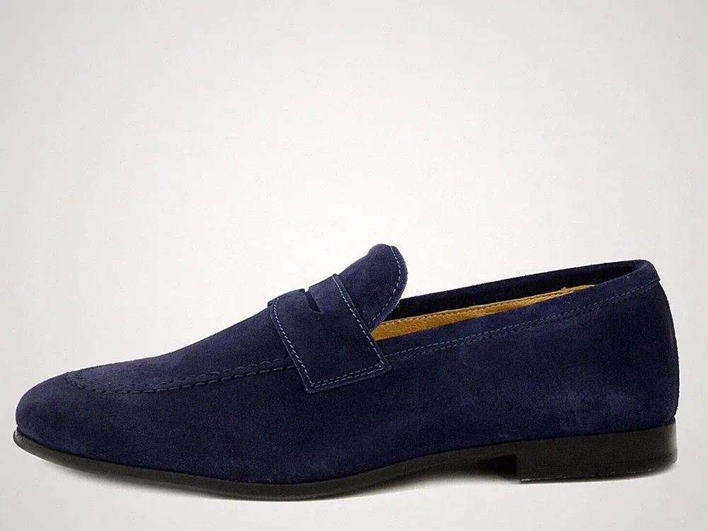 Herren Halbschuhe Leder Wildleder blau rutschfeste Sohle Made in Italy EXTON