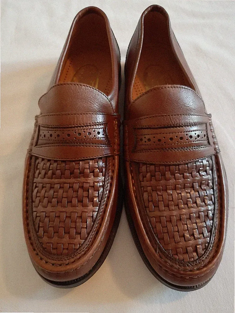 Herren Halbschuhe M. Ehrmann Vintage Leder geflochten Leder braun Größe 41,5