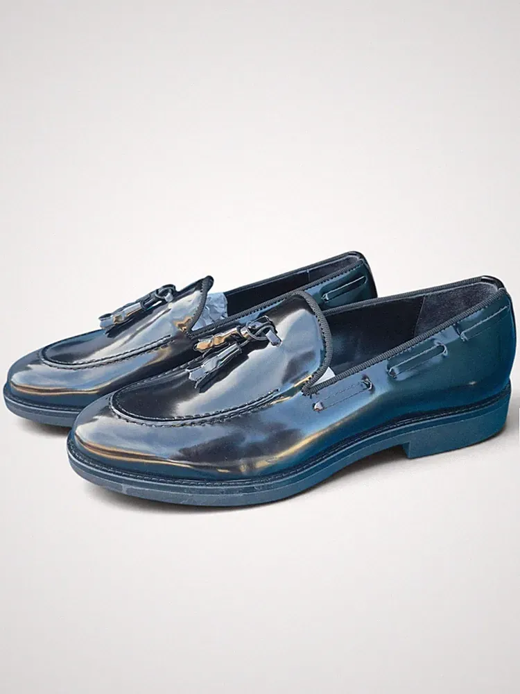 Herren Halbschuhe Neu Leder Schwarz Quaste Loafer Elegant Zeremonie Made in Italy