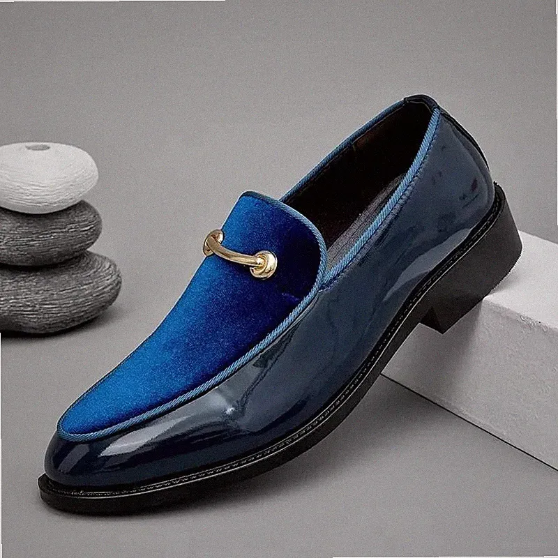 Herren Halbschuhe royalblau elegant Samt und Lack mit Klemme Luxury 5R8XT