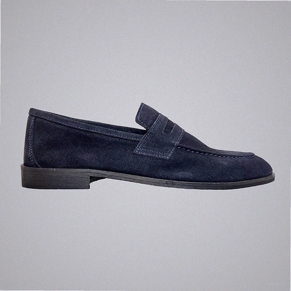 Herren Halbschuhe Schuhe Wildleder gefüttert Penny Loafers blau Made in Italy
