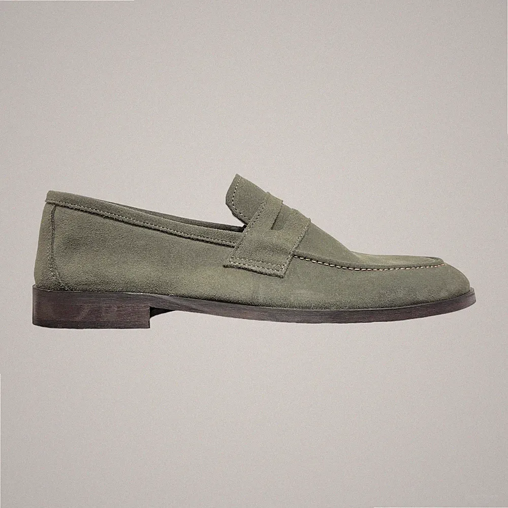 Herren Halbschuhe Schuhe Wildleder gefüttert Penny Loafers grün Made in Italy