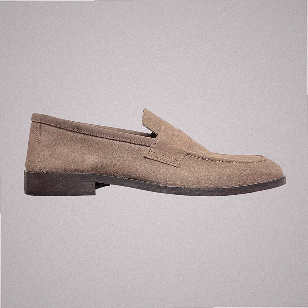 Herren Halbschuhe Schuhe Wildleder gefüttert Penny Loafers taupe Made in Italy