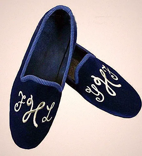 Herren Handarbeit Hausschuhe Bestickt Halbschuhe Blau Samt Silber Motiv Schuhe-4-15