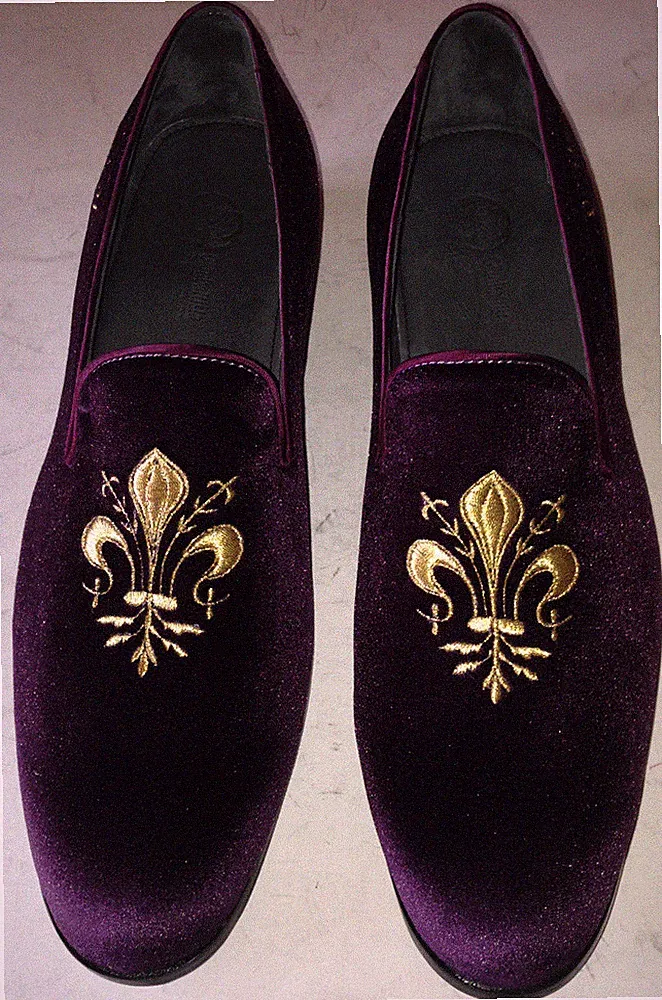 Herren Handarbeit Lila Samt Halbschuhe Bestickt Hausschuhe Samt Slipper Schuhe