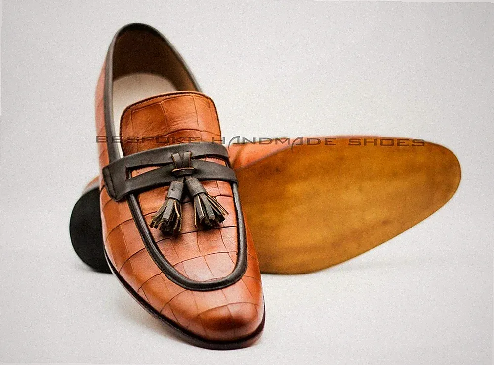 Herren Handarbeit Schuhe echtes Krokodilleder Slipper Quasten formelle Freizeitkleidung