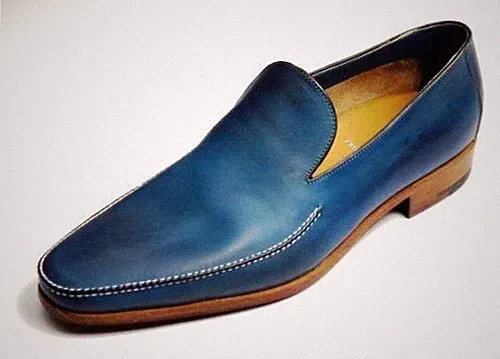 Herren Handarbeit Schuhe Freizeit Mokassin Echt Blau Leder Formelles Kleid Slipper