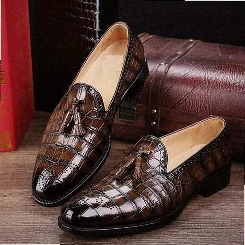 Herren Handgefertigt Alligator Muster Echtleder Schuhe Halbschuhe Formell Leger Stiefel