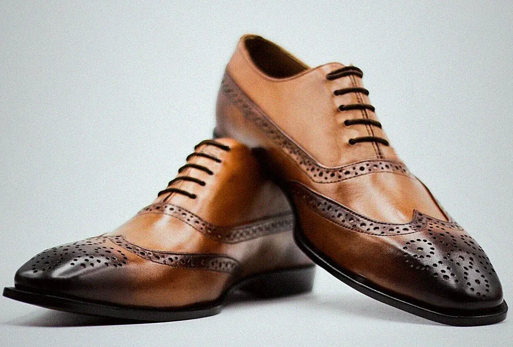 Herren Handgefertigt Echt Braun Leder Oxford Brogue Budapester Schnürschuhe Formelle Schuhe