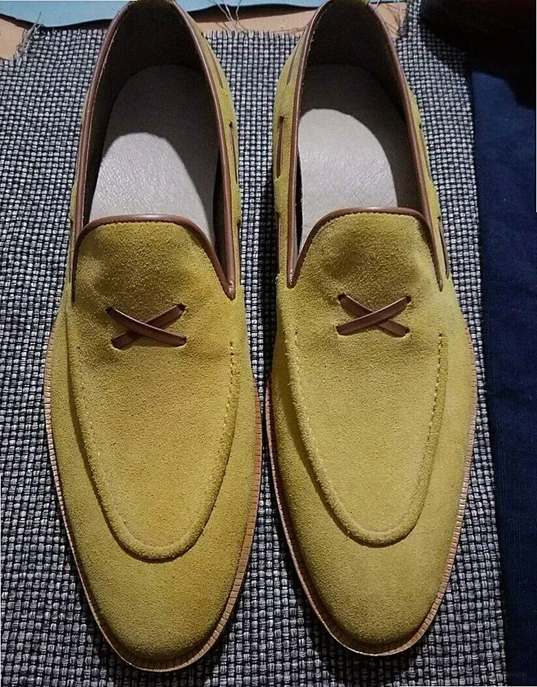 Herren Handgefertigt Echt Hellbraun Wildleder Halbschuhe Slipper Mokassins Formelle Kleidung Schuhe-NEU