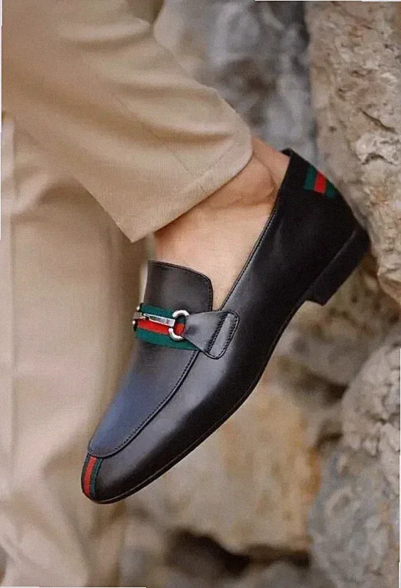 Herren Handgefertigt Echt Schwarz Leder Oxford Slipper Elegant Halbschuhe, Freizeitschuhe