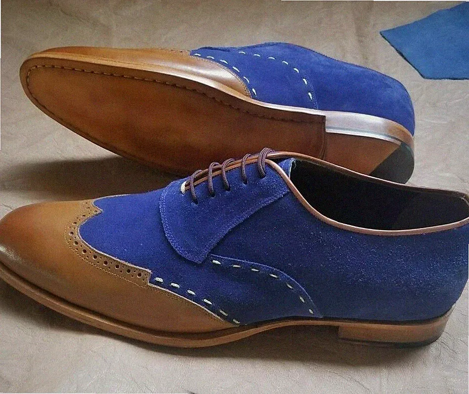 Herren Handgefertigt Echtleder & Wildleder Oxford Schnürschuhe Brogue Zweifarbig Schuhe-8-12