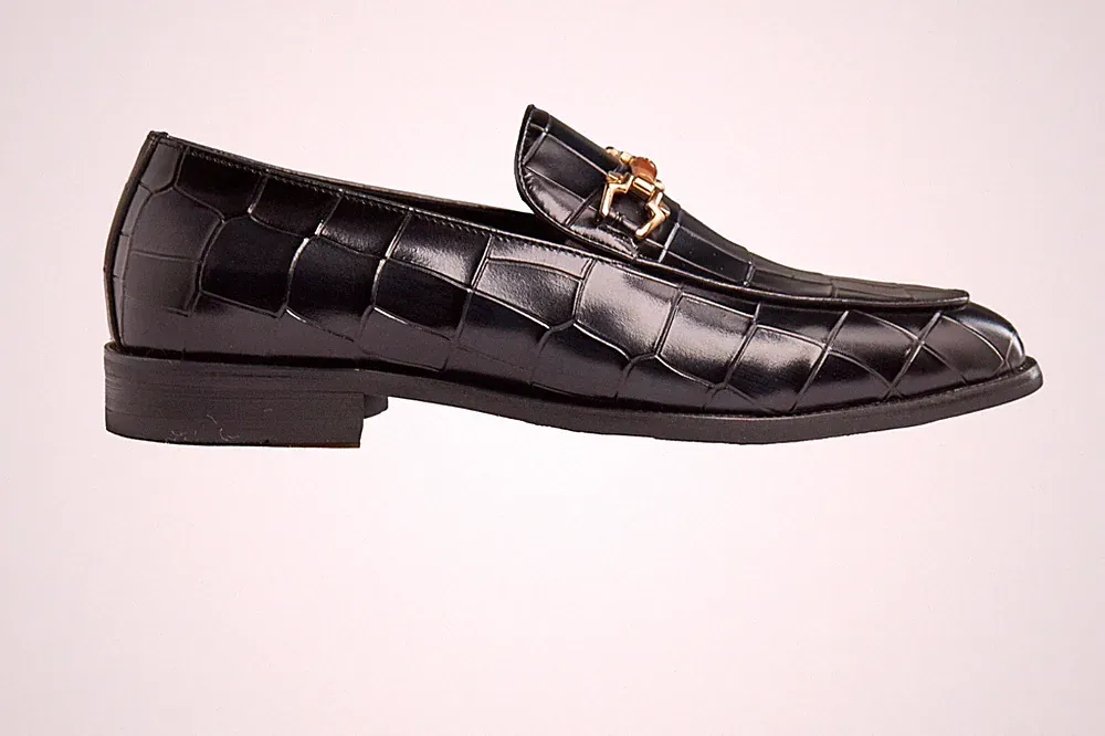 Herren Handgefertigt Kroko-Optik Echtleder Halbschuh Metallschnalle Hochzeit Elegant Schuhe