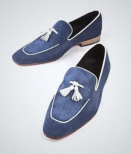 Herren Handgefertigt Schuhe Marineblau Wildleder Quasten Mokassins Halbschuh Slipper Formell Stiefel