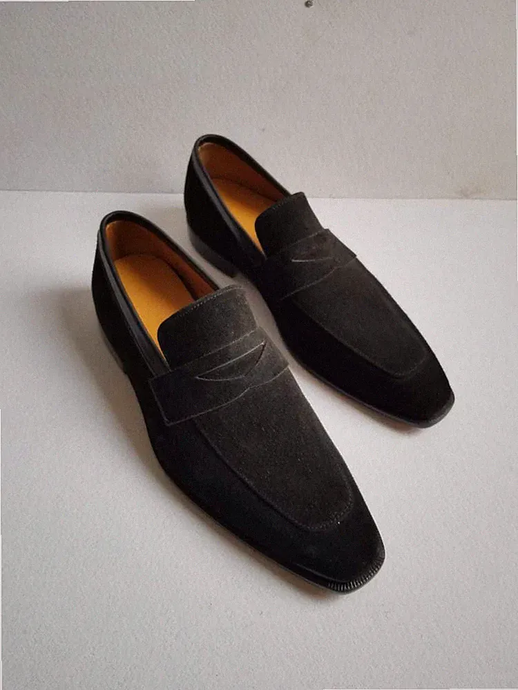 Herren Handgefertigt Schuhe Schwarz Wildleder Mokassins Halbschuh Leger Slipper Halb Formell Stiefel