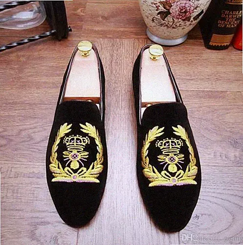 Herren Handgefertigt Schwarz Samt Hausschuhe Goldene Stickerei Halbschuhe & Slipper Schuhe