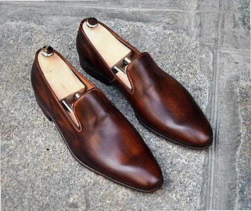 Herren handgefertigte Anzugschuhe Hausschuhe Halbschuhe braun Leder formelle Freizeitkleidung Stiefel
