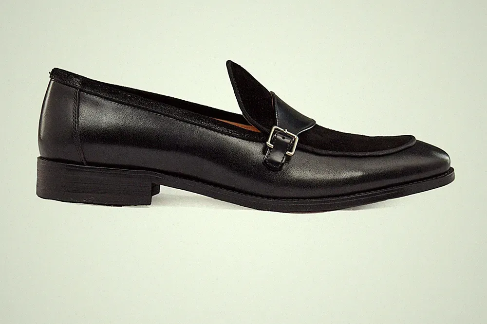 Herren Handgefertigte Einzelschnalle Mönch Schuhe Echtes Brüniertes Leder & Wildleder Halbschuhe
