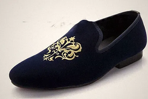 Herren handgefertigte Schuhe blau Samt bestickt Halbschuhe & Slipper Party formelles Kleid