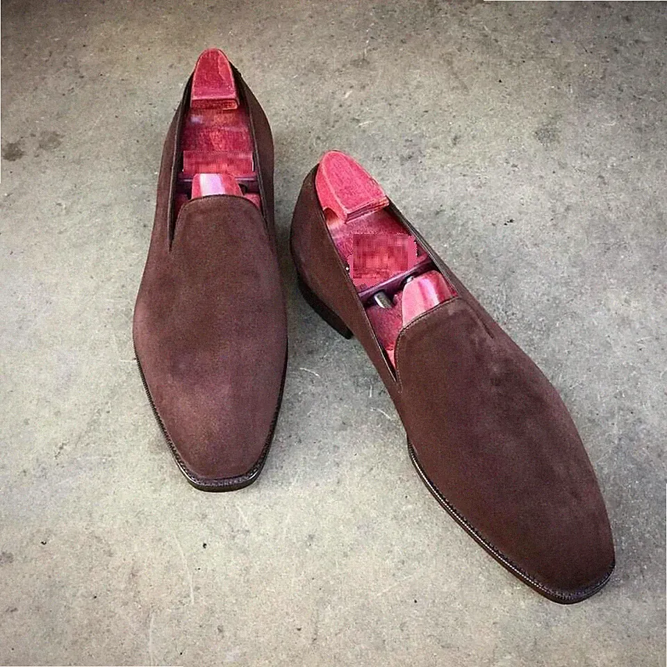 Herren Handgefertigte Schuhe Braun Wildleder Mokassins Slipper Formell Elegant Freizeitkleidung Stiefel