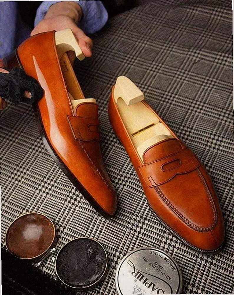 Herren Handgefertigte Schuhe Hellbraun Echtleder Penny Halbschuhe Formelle Elegante Schuhe
