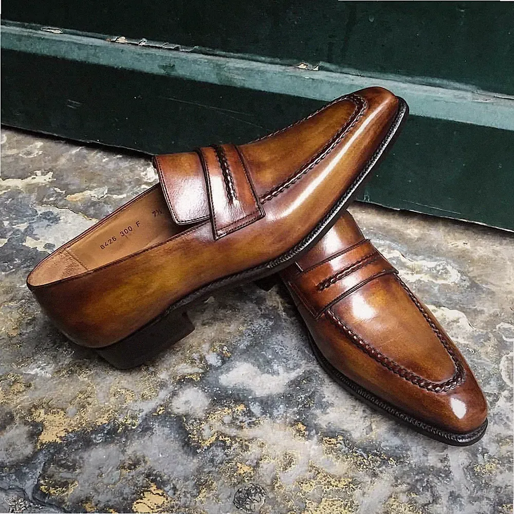 Herren Handgefertigte Schuhe Hellbraun Leder Formell Elegant Freizeitkleidung Slipper Stiefel Neu