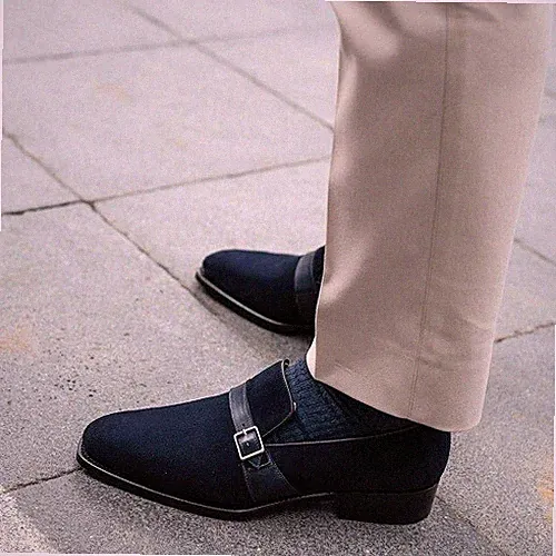 Herren Handgefertigte Schuhe Marineblau Wildleder Mönch Oxford-Schuhe Formell Elegant Freizeitkleidung Stiefel