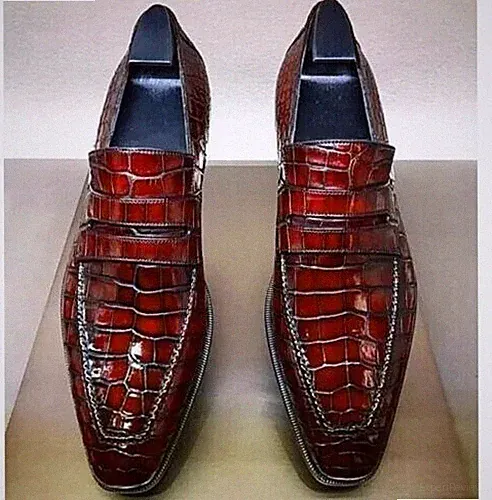 Herren Handgemachte Alligatoren Lederschuhe, Herren Krokodillederschuh, Mokassin