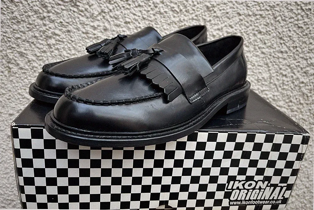 Herren Ikon Selecta schwarz Leder Quaste Halbschuhe-Größe 10