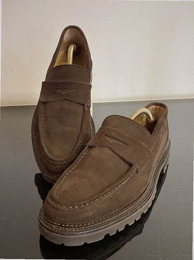 Herren Jones The Boot Maker Cassiano Braun Wildleder Leder Penny Halbschuhe Schuhe 10