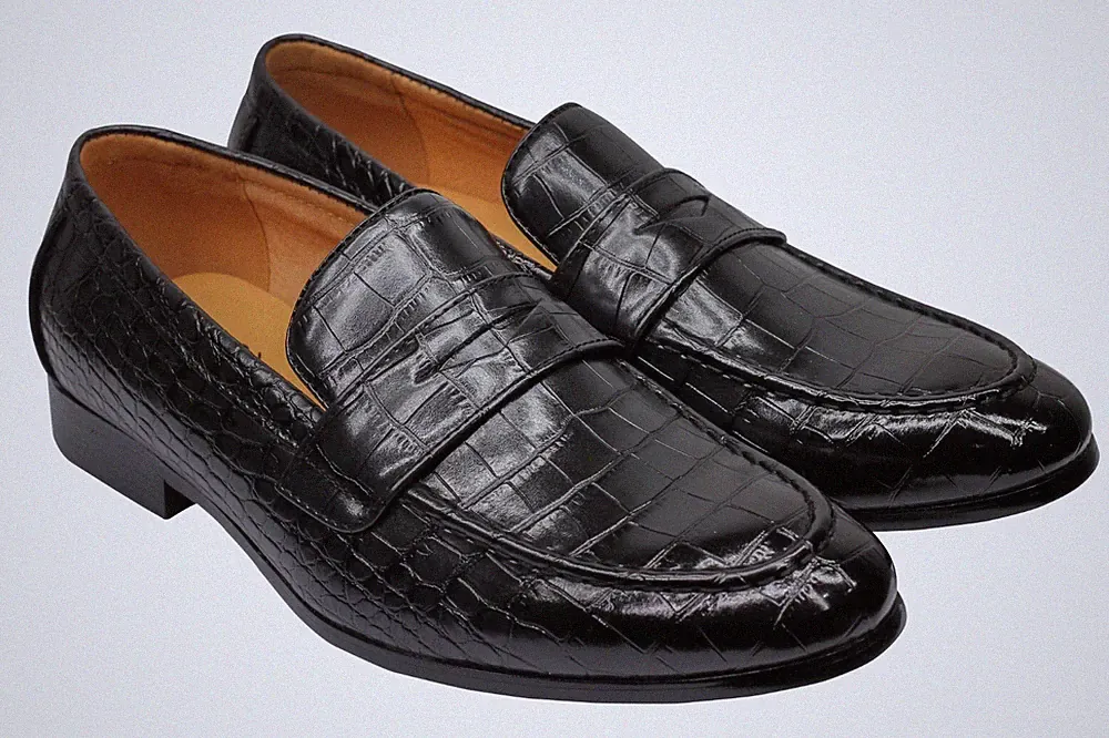 Herren Klassisch Krokodil Print Kunstleder Penny Halbschuhe Kleid zum Schluppen