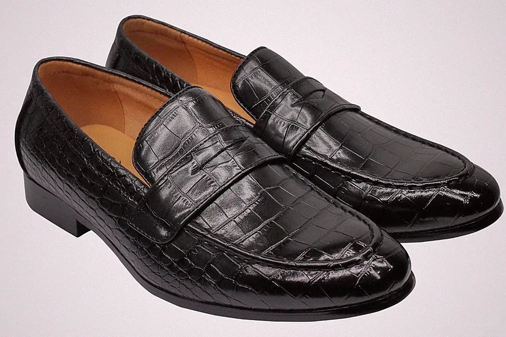 Herren Klassisch Krokodil Print Kunstleder Penny Halbschuhe Kleid zum Schluppen
