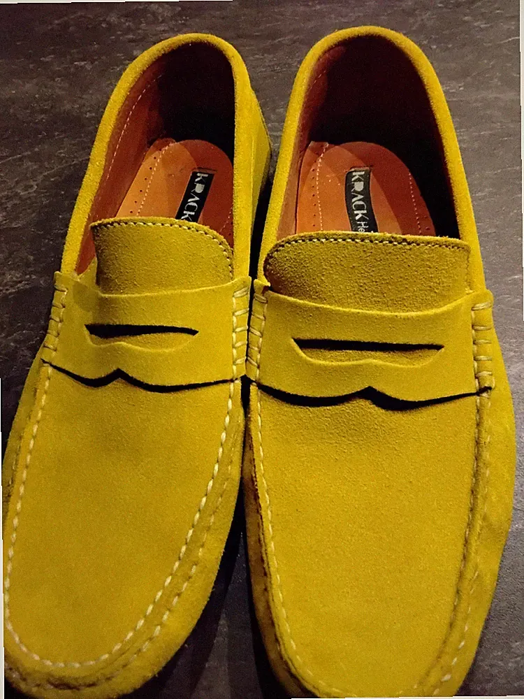 Herren KRACK LIMMA Ronaldo NUBUK Leder Loafer flach Mokkassin Gr. 43 Gelb NEU