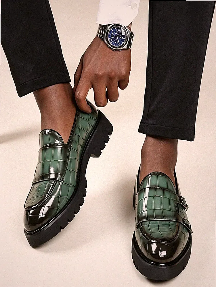 Herren Krokodil Halbschuhe Slipper Metallschnalle Dicke Sohle Business Elegant Schuhe