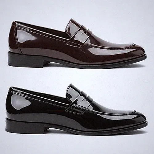 Herren Lack Kunstleder Formell Elegant Penny Halbschuhe Schuhe