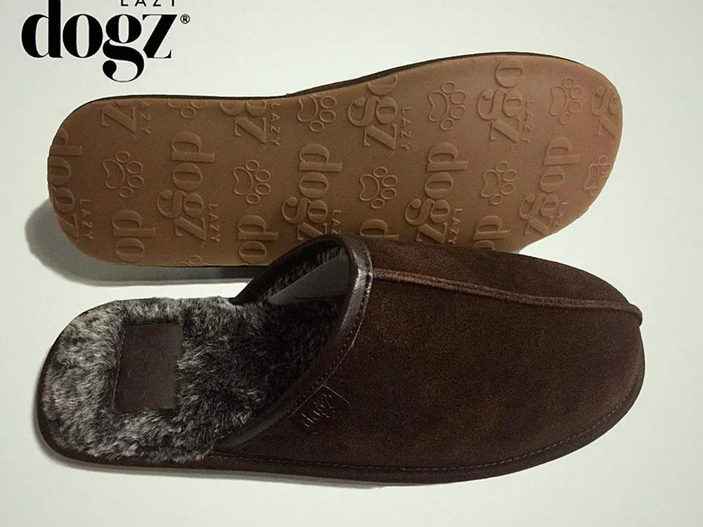 Herren Lazy Dogz Hausschuhe echtes Wildleder weich warm Kunstfell Luxus Slipper Pantoletten Banjo