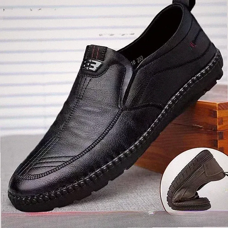 Herren Leder Halbschuhe Rutschfest Wanderschuhe Outdoor Slipper Freizeitschuhe